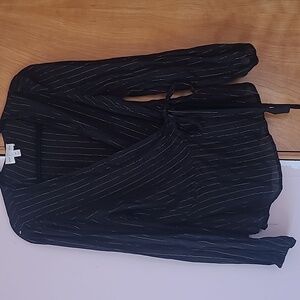 Black Striped Wrap Blouse